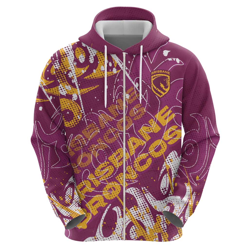 Personalized Brisbane Broncos Rugby Hoodie Urban Street Graffiti Style - Distressed Splatter Elements