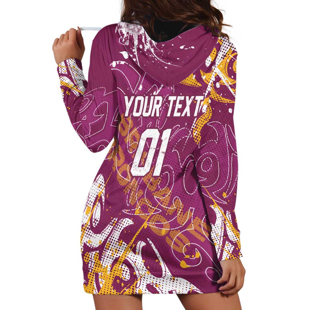 Personalized Brisbane Broncos Rugby Hoodie Dress Urban Street Graffiti Style - Distressed Splatter Elements