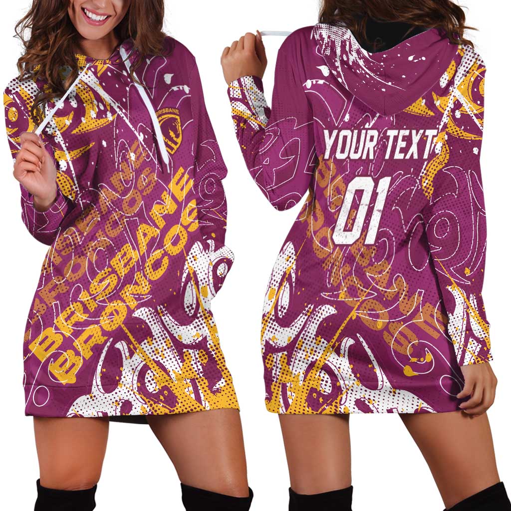Personalized Brisbane Broncos Rugby Hoodie Dress Urban Street Graffiti Style - Distressed Splatter Elements