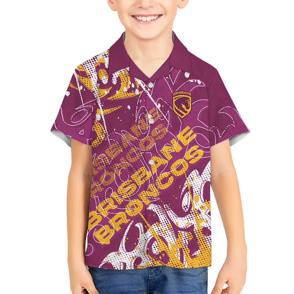 Personalized Brisbane Broncos Rugby Kid Hawaiian Shirt Urban Street Graffiti Style - Distressed Splatter Elements