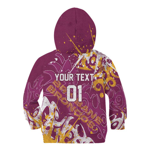 Personalized Brisbane Broncos Rugby Kid Hoodie Urban Street Graffiti Style - Distressed Splatter Elements