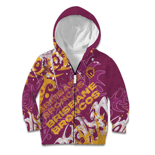 Personalized Brisbane Broncos Rugby Kid Hoodie Urban Street Graffiti Style - Distressed Splatter Elements