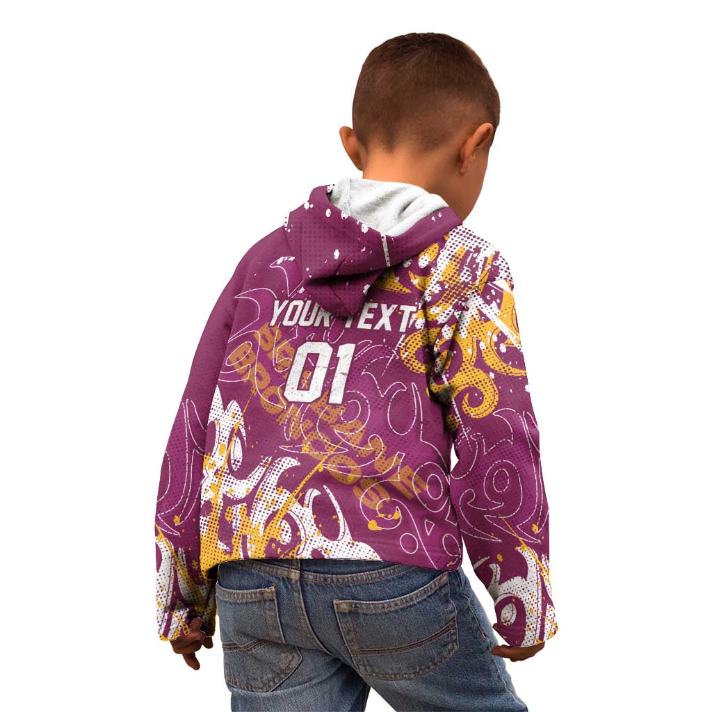 Personalized Brisbane Broncos Rugby Kid Hoodie Urban Street Graffiti Style - Distressed Splatter Elements