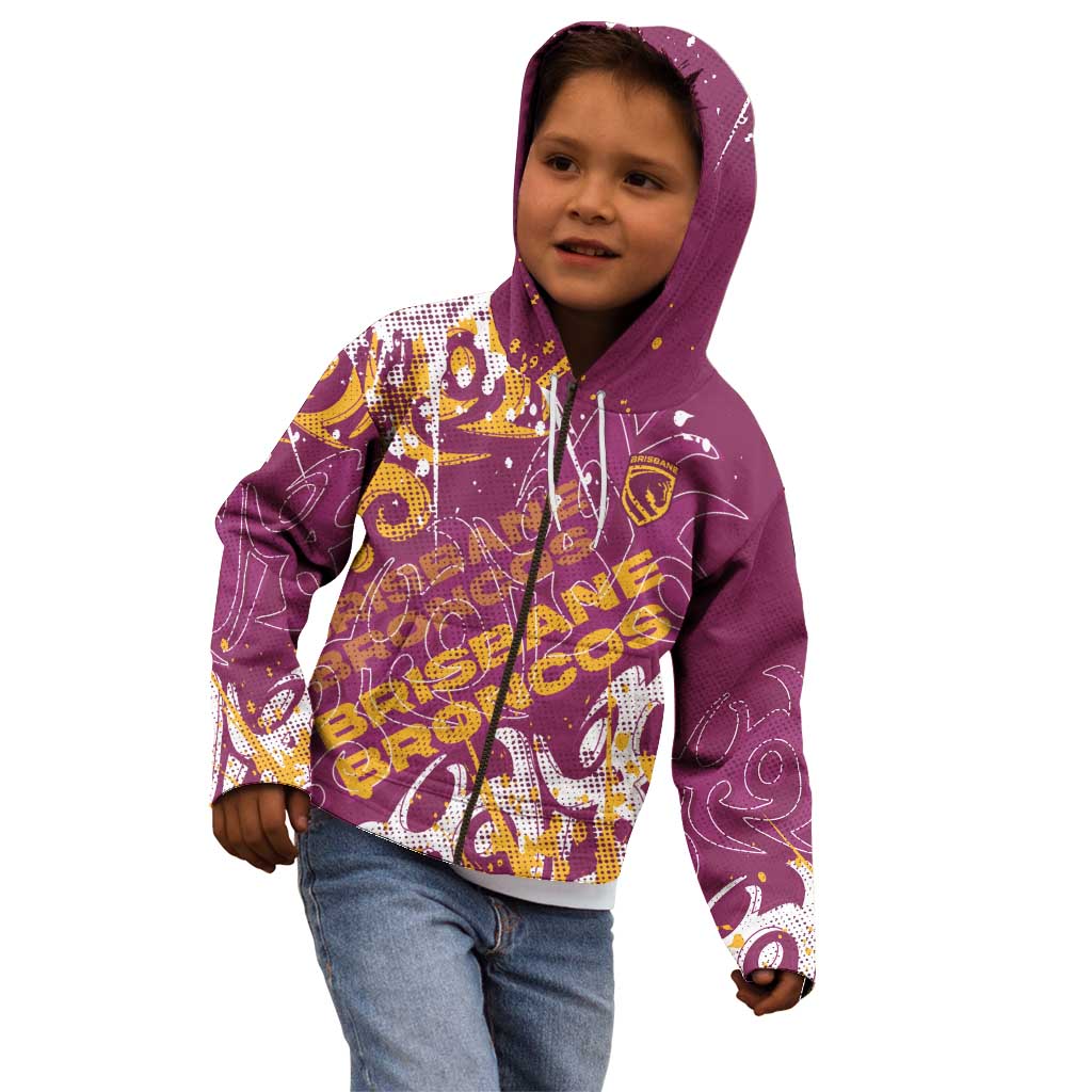 Personalized Brisbane Broncos Rugby Kid Hoodie Urban Street Graffiti Style - Distressed Splatter Elements