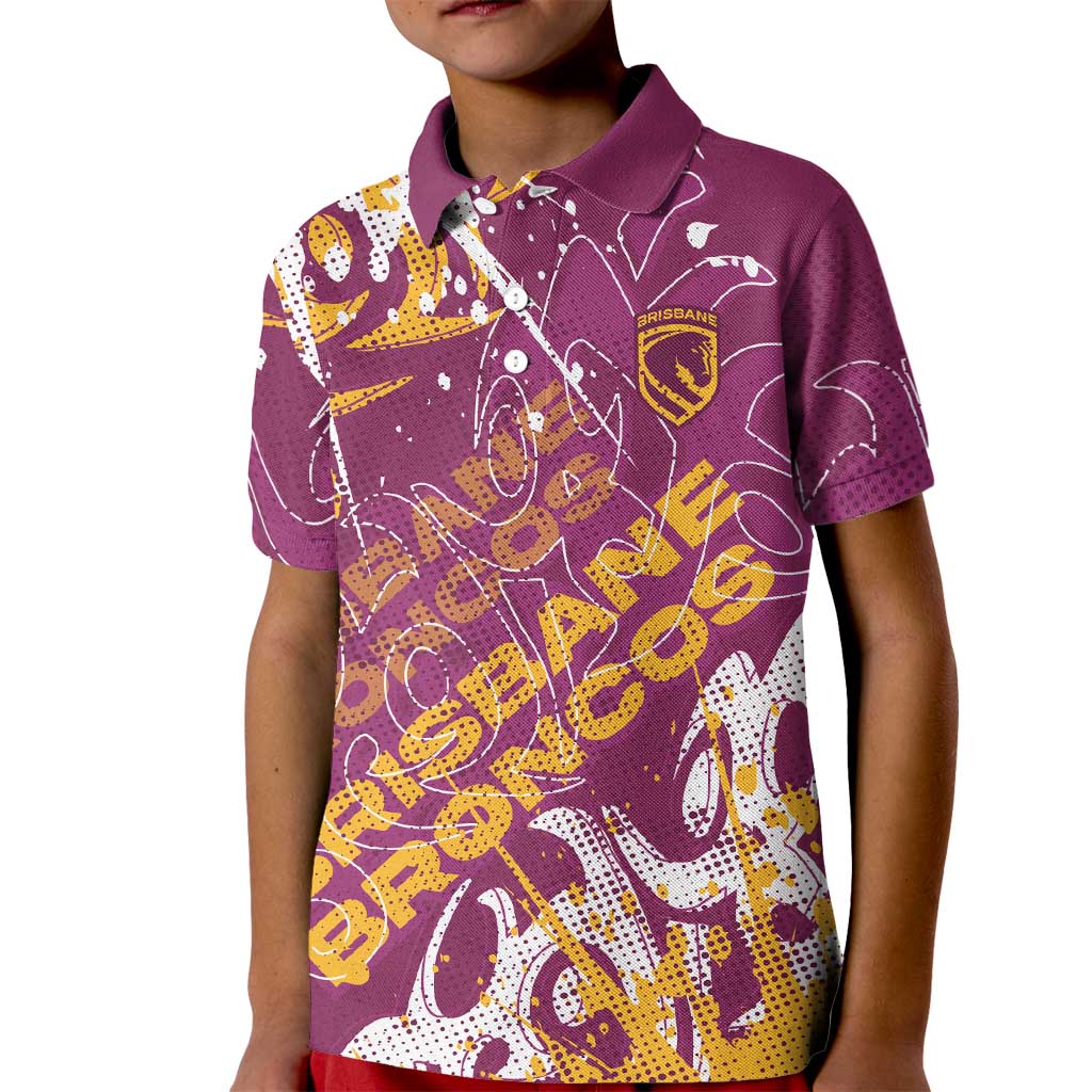 Personalized Brisbane Broncos Rugby Kid Polo Shirt Urban Street Graffiti Style - Distressed Splatter Elements