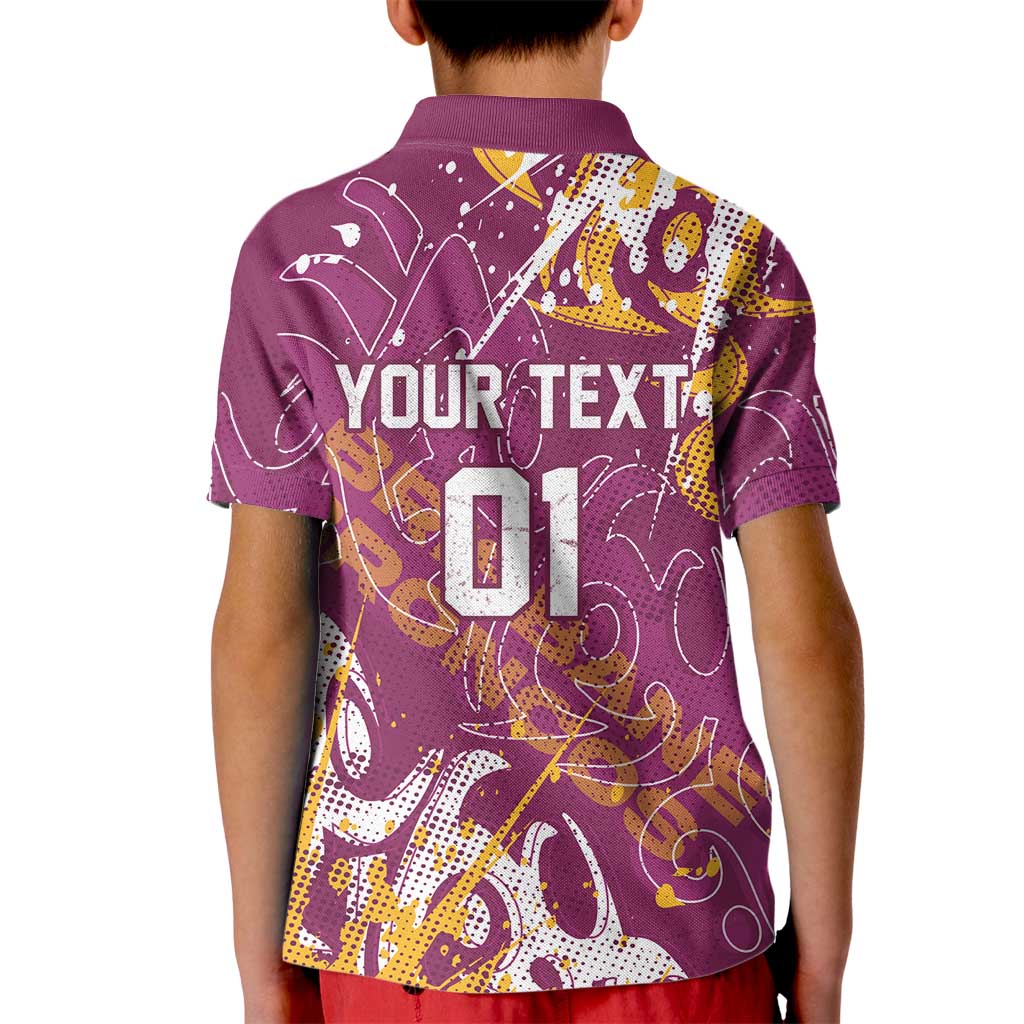 Personalized Brisbane Broncos Rugby Kid Polo Shirt Urban Street Graffiti Style - Distressed Splatter Elements