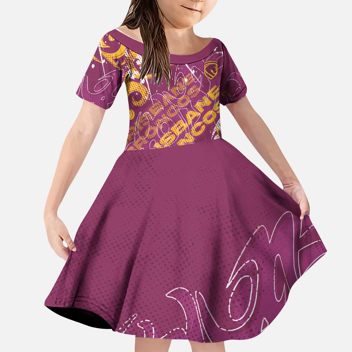 Personalized Brisbane Broncos Rugby Kid Short Sleeve Dress Urban Street Graffiti Style - Distressed Splatter Elements