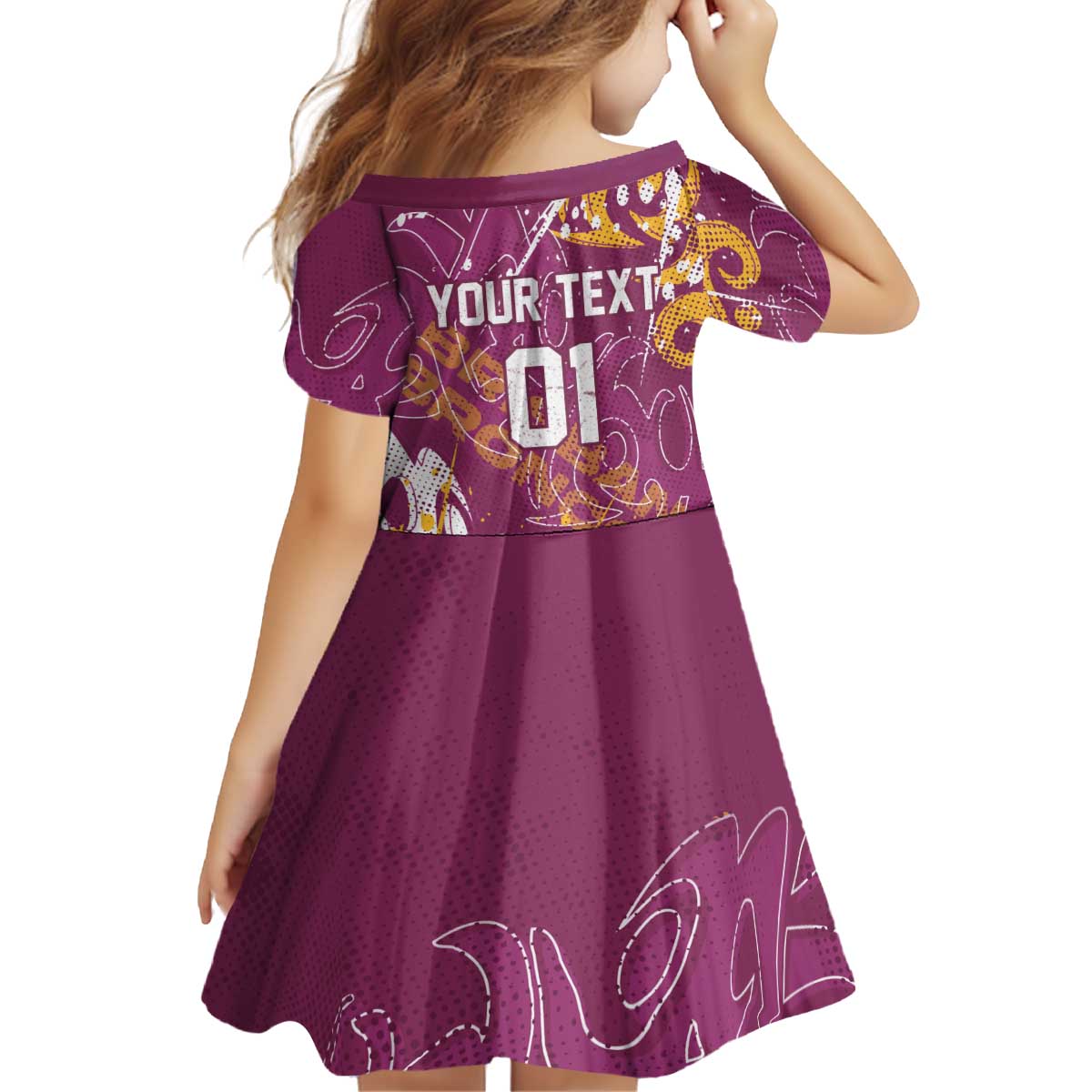 Personalized Brisbane Broncos Rugby Kid Short Sleeve Dress Urban Street Graffiti Style - Distressed Splatter Elements