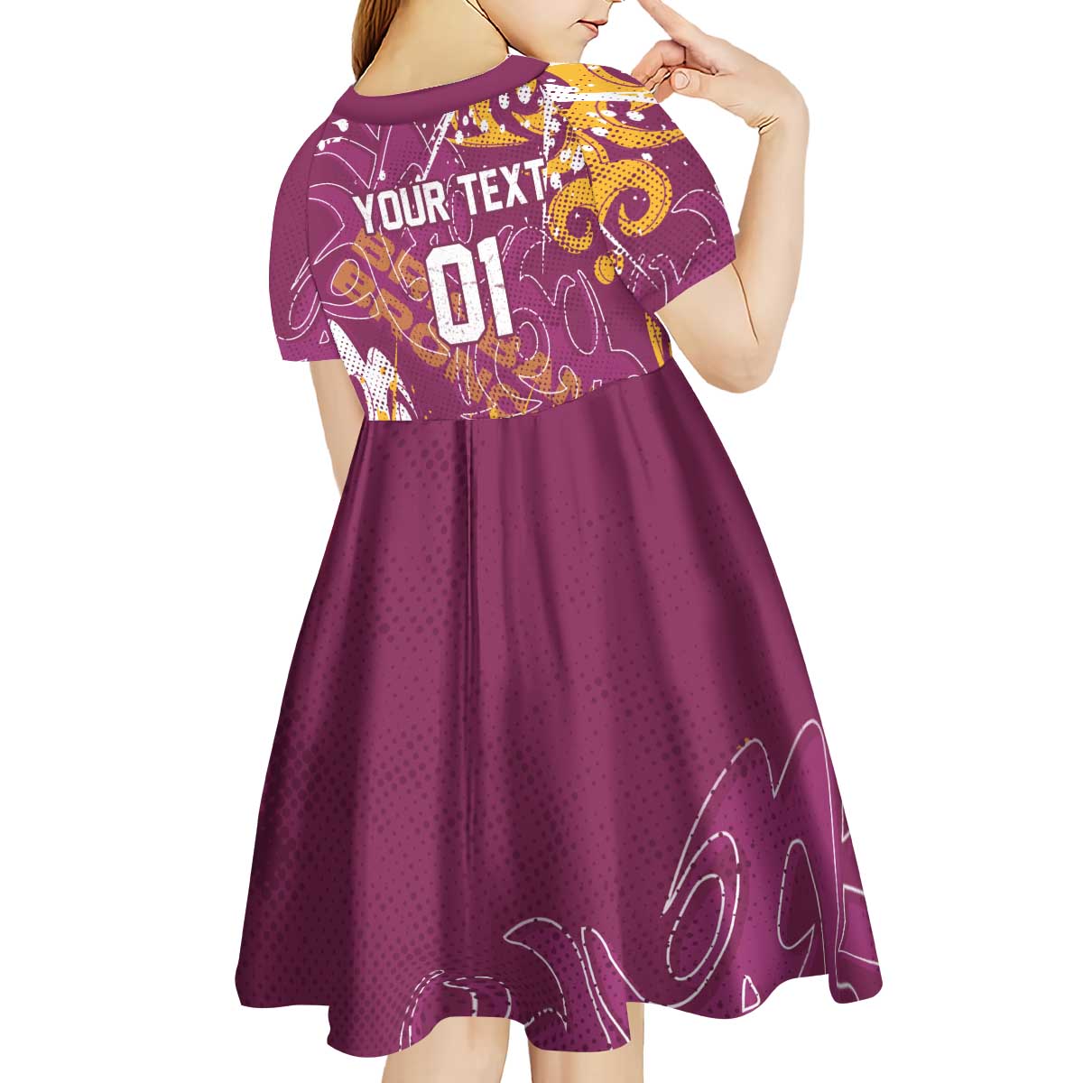 Personalized Brisbane Broncos Rugby Kid Short Sleeve Dress Urban Street Graffiti Style - Distressed Splatter Elements