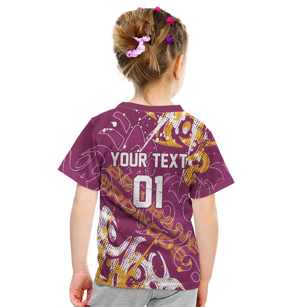 Personalized Brisbane Broncos Rugby Kid T Shirt Urban Street Graffiti Style - Distressed Splatter Elements
