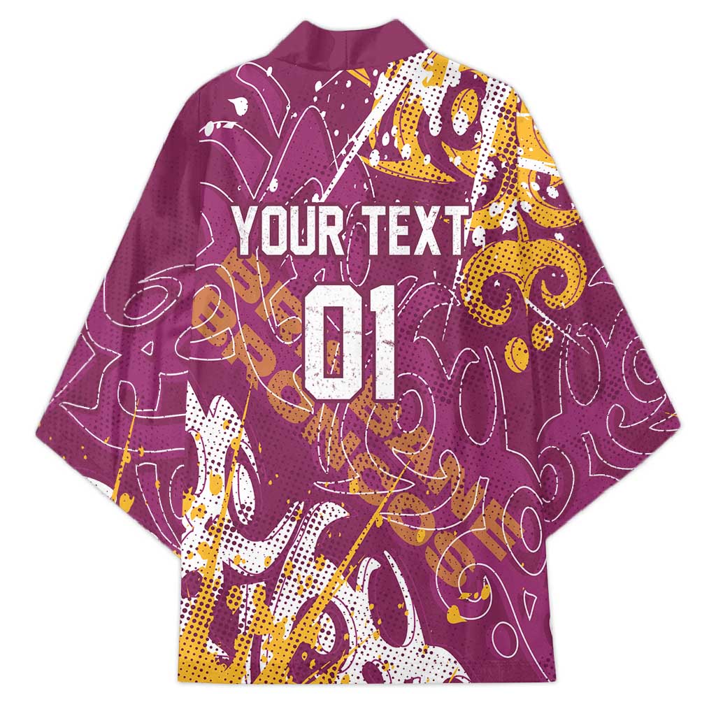 Personalized Brisbane Broncos Rugby Kimono Urban Street Graffiti Style - Distressed Splatter Elements