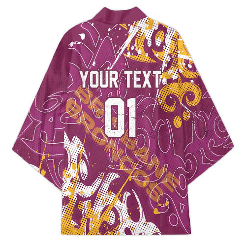 Personalized Brisbane Broncos Rugby Kimono Urban Street Graffiti Style - Distressed Splatter Elements