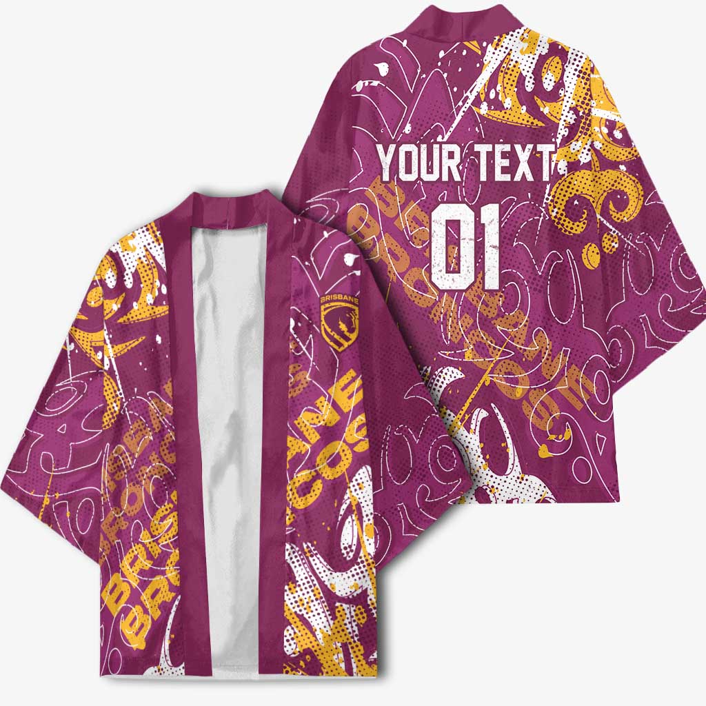 Personalized Brisbane Broncos Rugby Kimono Urban Street Graffiti Style - Distressed Splatter Elements