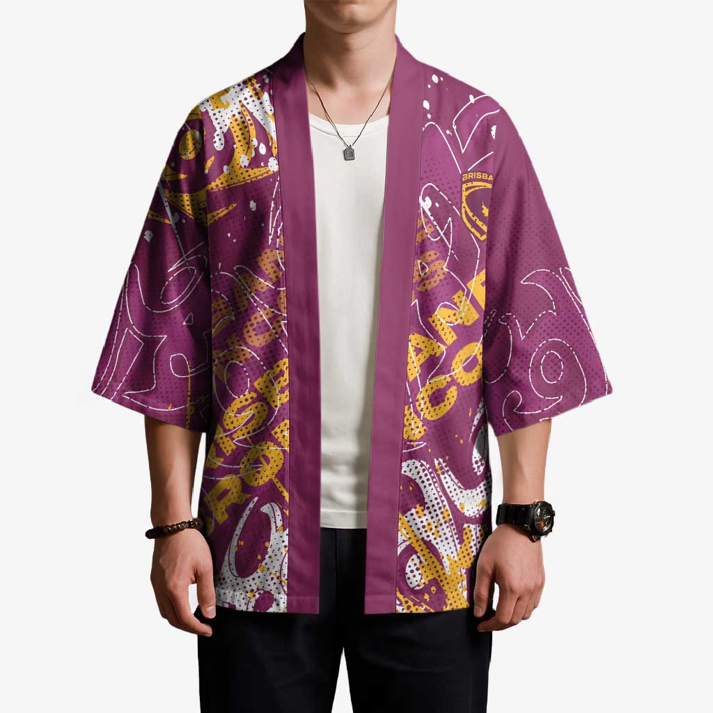 Personalized Brisbane Broncos Rugby Kimono Urban Street Graffiti Style - Distressed Splatter Elements
