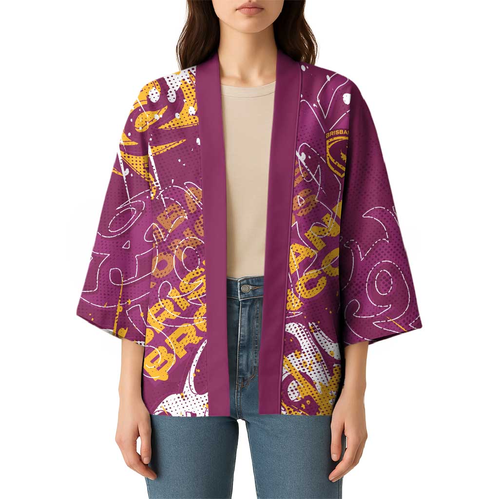 Personalized Brisbane Broncos Rugby Kimono Urban Street Graffiti Style - Distressed Splatter Elements