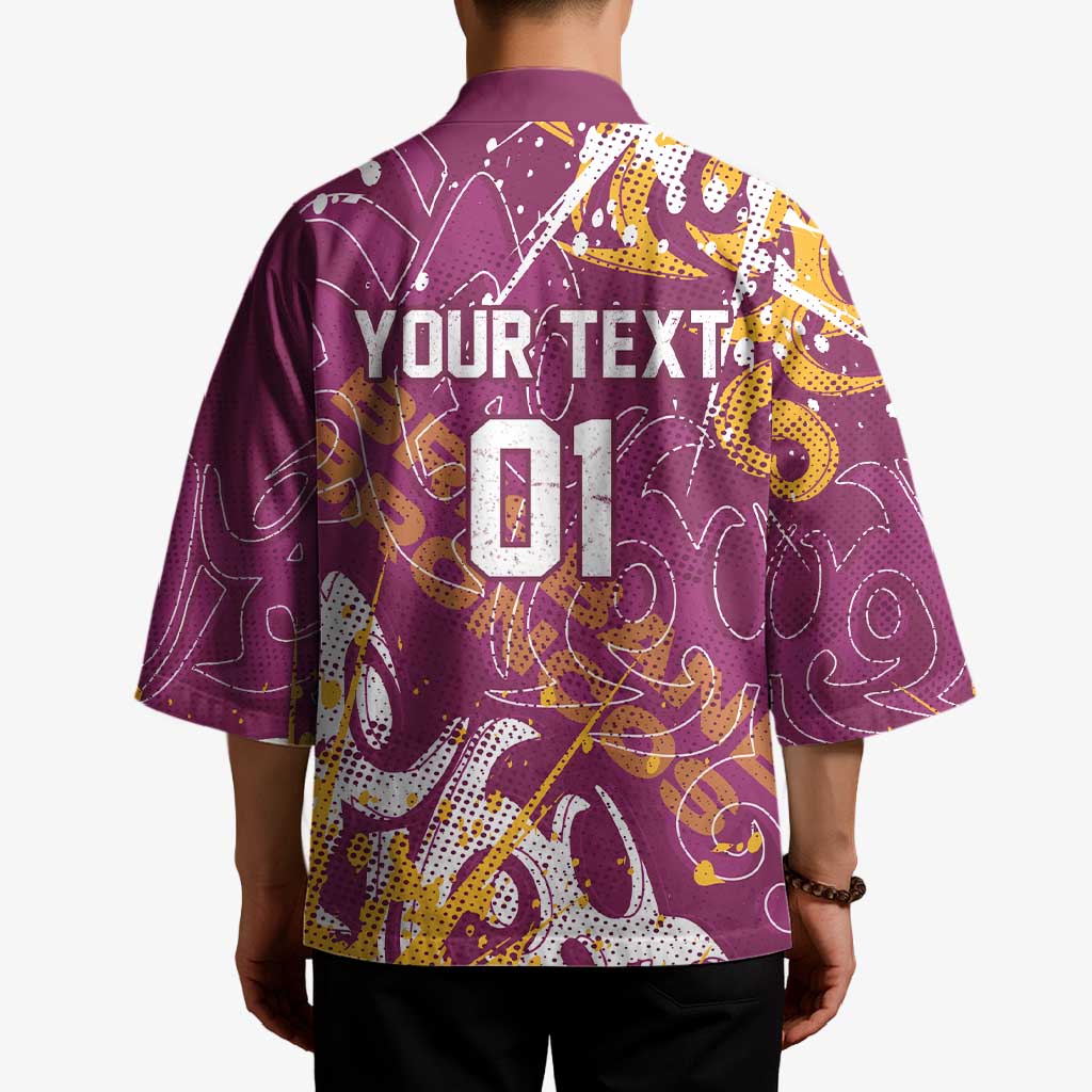 Personalized Brisbane Broncos Rugby Kimono Urban Street Graffiti Style - Distressed Splatter Elements