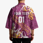 Personalized Brisbane Broncos Rugby Kimono Urban Street Graffiti Style - Distressed Splatter Elements