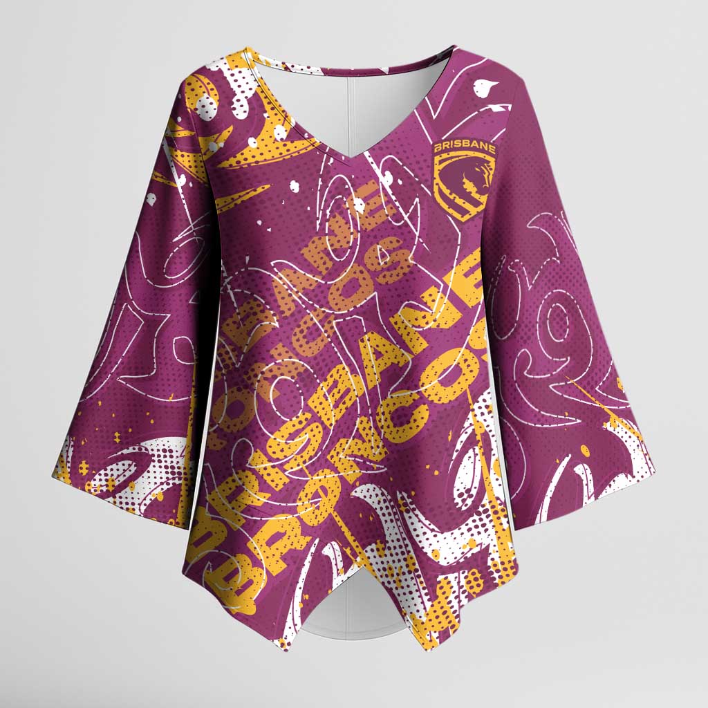 Personalized Brisbane Broncos Rugby Kimono Sleeve Blouse Urban Street Graffiti Style - Distressed Splatter Elements