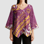 Personalized Brisbane Broncos Rugby Kimono Sleeve Blouse Urban Street Graffiti Style - Distressed Splatter Elements