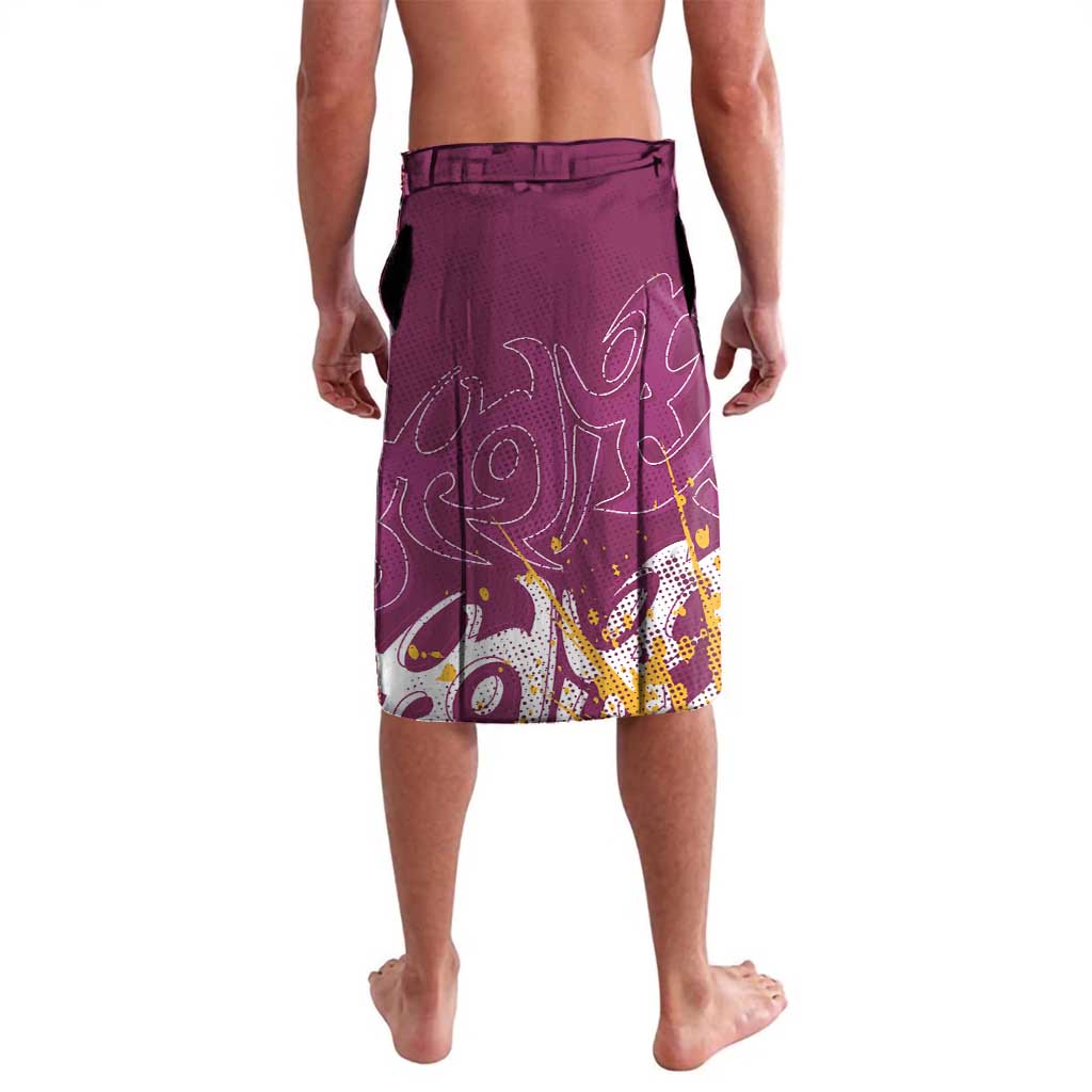 Personalized Brisbane Broncos Rugby Lavalava Urban Street Graffiti Style - Distressed Splatter Elements