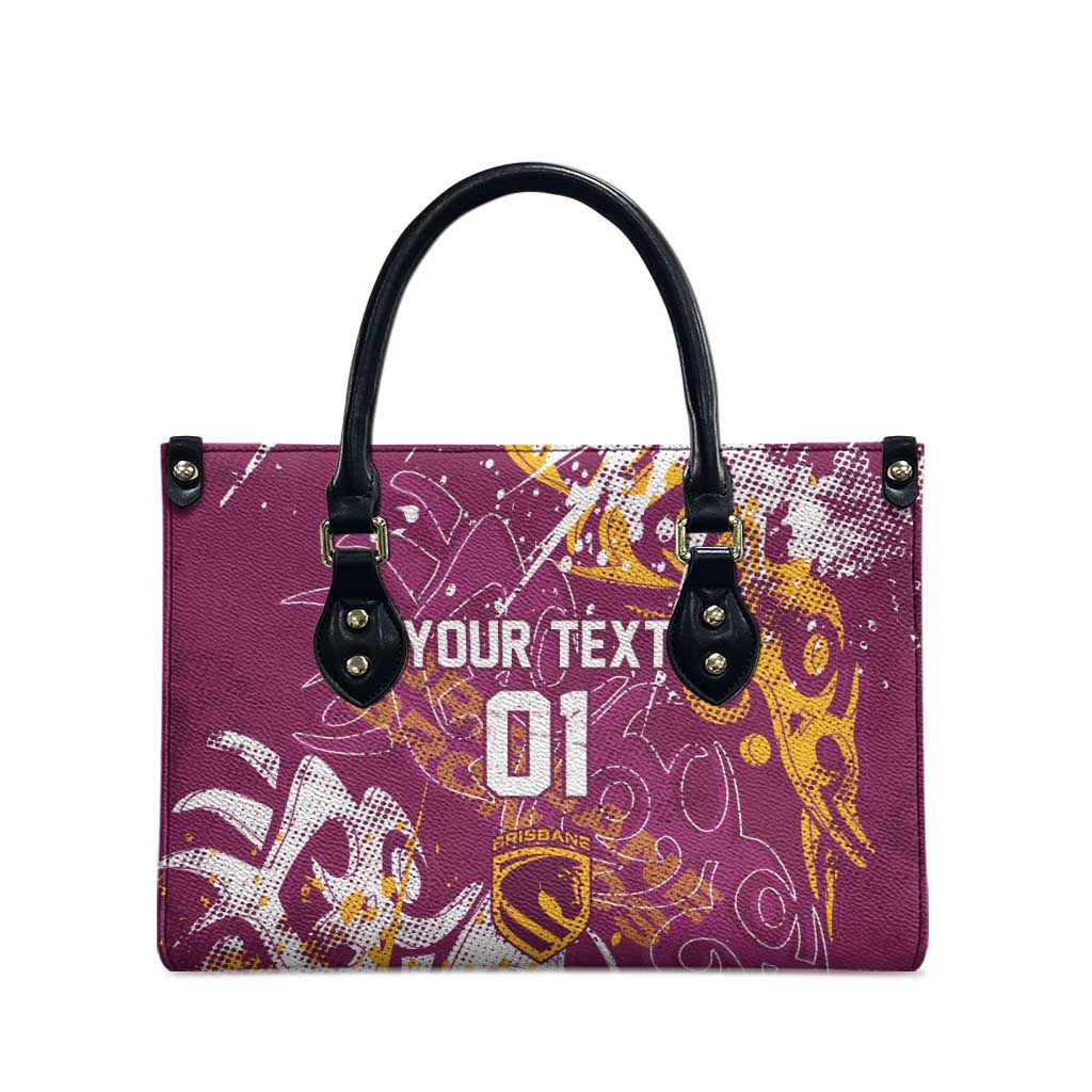 Personalized Brisbane Broncos Rugby Leather Bag Urban Street Graffiti Style - Distressed Splatter Elements