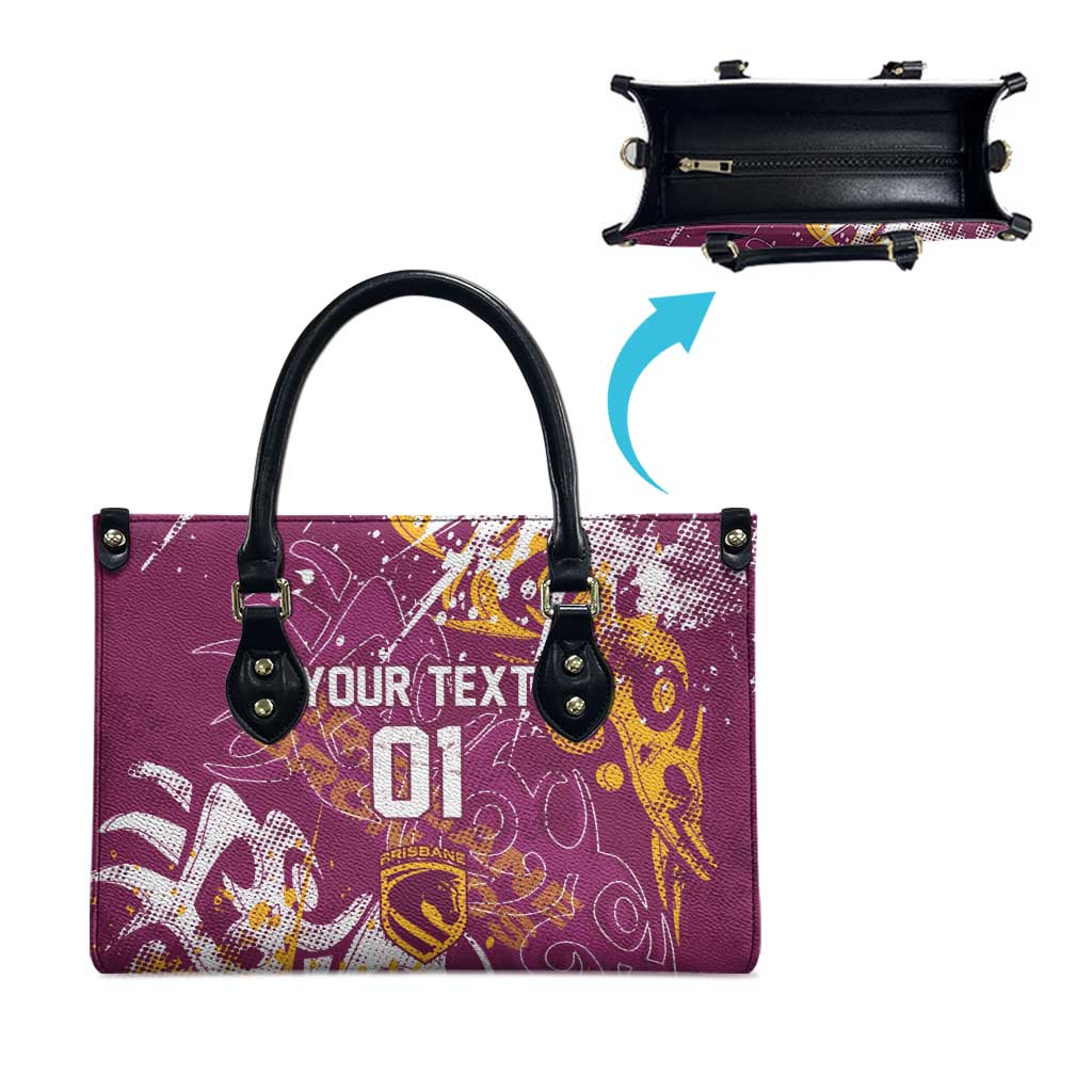 Personalized Brisbane Broncos Rugby Leather Bag Urban Street Graffiti Style - Distressed Splatter Elements
