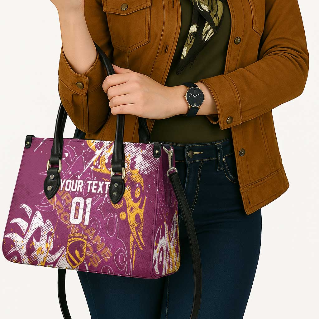 Personalized Brisbane Broncos Rugby Leather Bag Urban Street Graffiti Style - Distressed Splatter Elements
