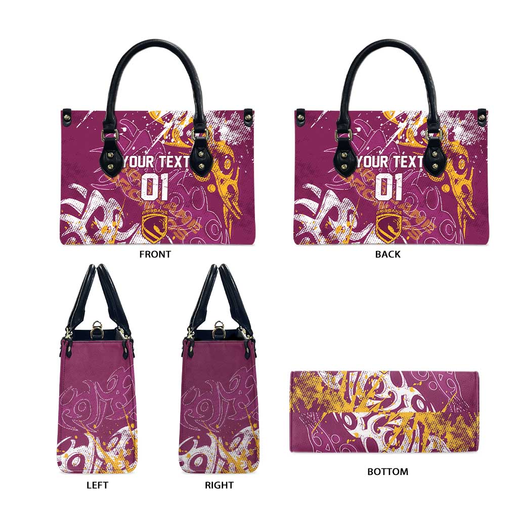 Personalized Brisbane Broncos Rugby Leather Bag Urban Street Graffiti Style - Distressed Splatter Elements