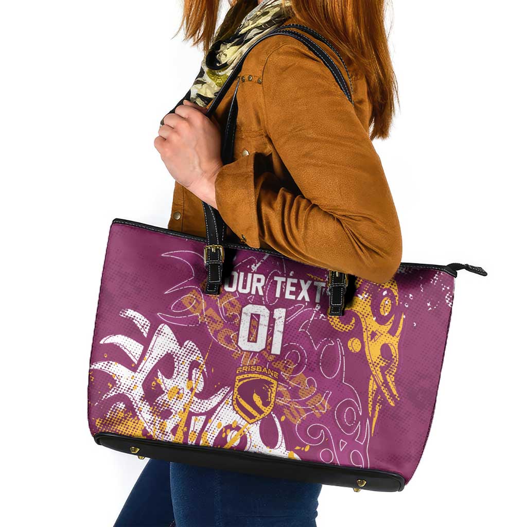 Personalized Brisbane Broncos Rugby Leather Tote Bag Urban Street Graffiti Style - Distressed Splatter Elements