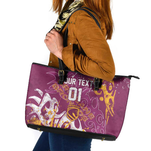 Personalized Brisbane Broncos Rugby Leather Tote Bag Urban Street Graffiti Style - Distressed Splatter Elements
