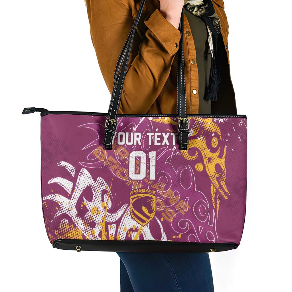 Personalized Brisbane Broncos Rugby Leather Tote Bag Urban Street Graffiti Style - Distressed Splatter Elements