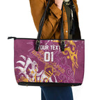Personalized Brisbane Broncos Rugby Leather Tote Bag Urban Street Graffiti Style - Distressed Splatter Elements