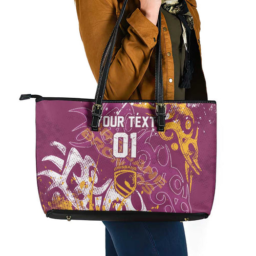 Personalized Brisbane Broncos Rugby Leather Tote Bag Urban Street Graffiti Style - Distressed Splatter Elements