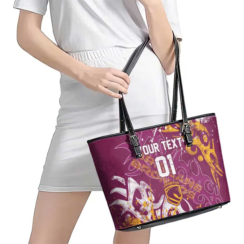 Personalized Brisbane Broncos Rugby Leather Tote Bag Urban Street Graffiti Style - Distressed Splatter Elements