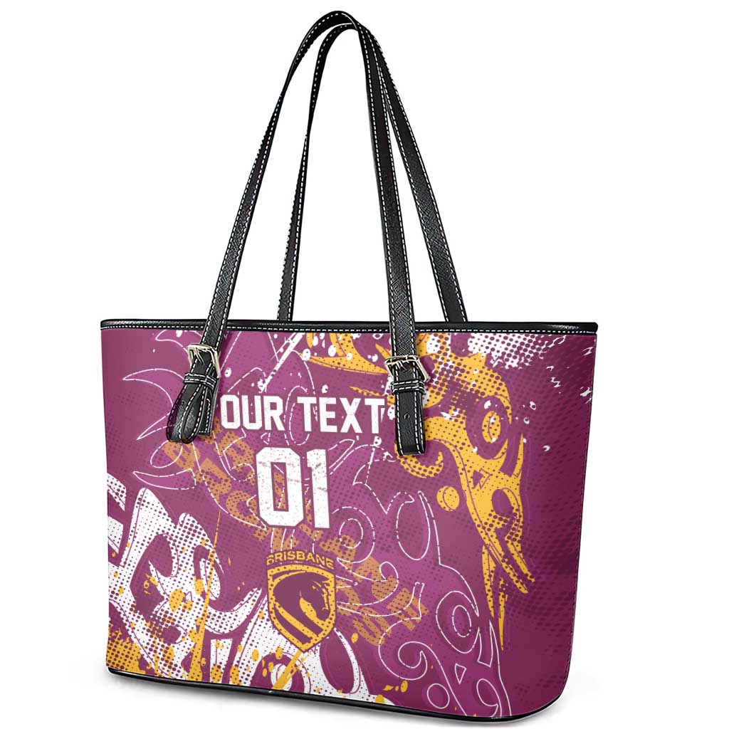 Personalized Brisbane Broncos Rugby Leather Tote Bag Urban Street Graffiti Style - Distressed Splatter Elements