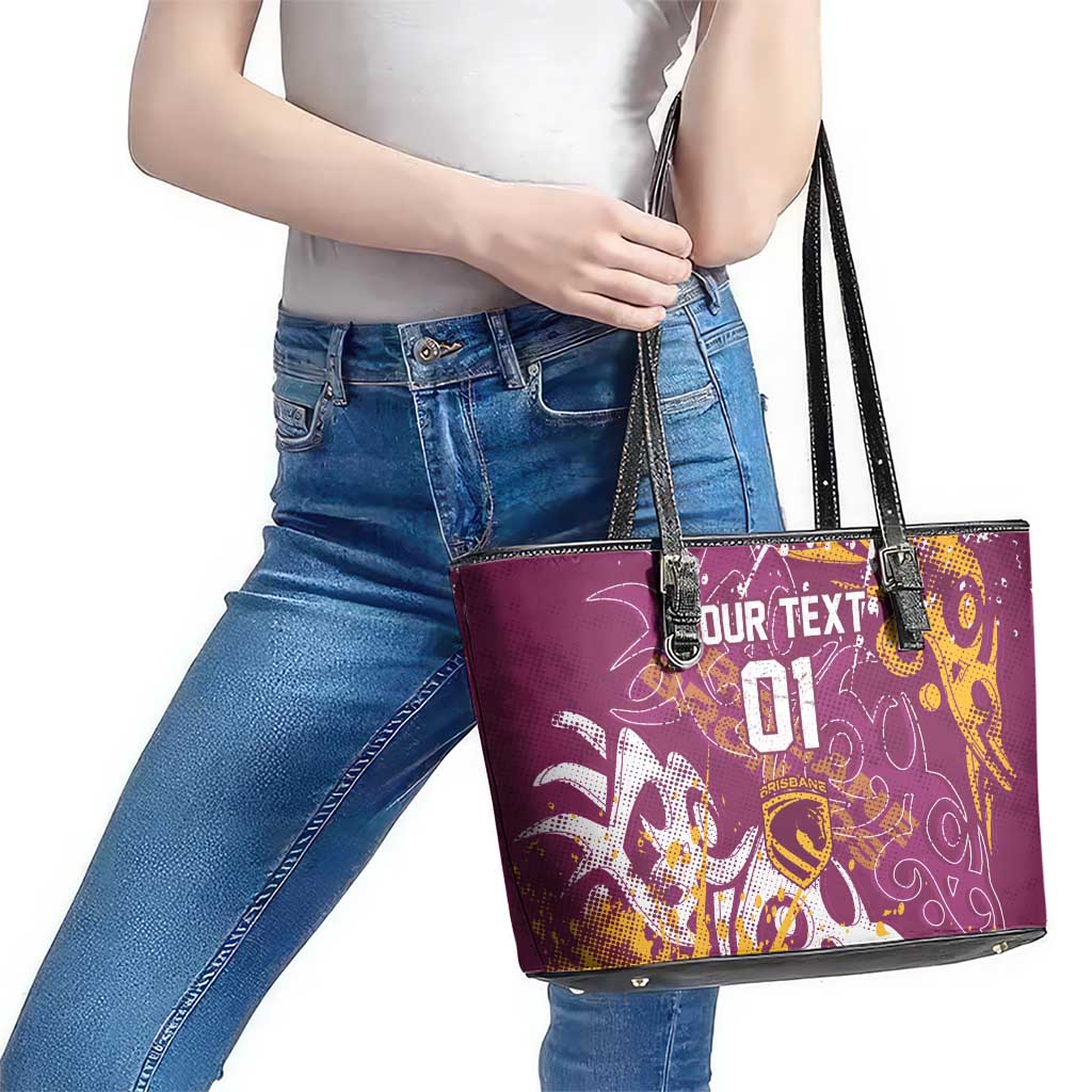 Personalized Brisbane Broncos Rugby Leather Tote Bag Urban Street Graffiti Style - Distressed Splatter Elements