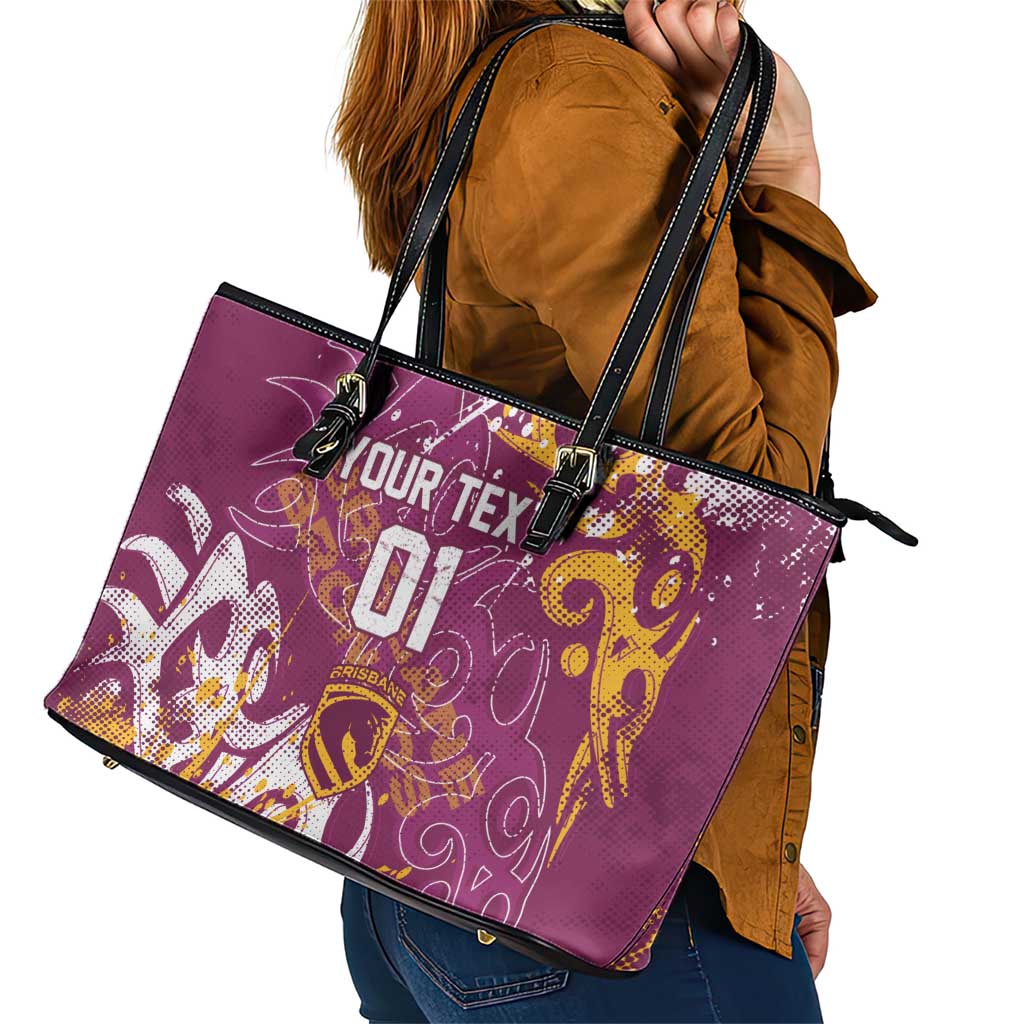 Personalized Brisbane Broncos Rugby Leather Tote Bag Urban Street Graffiti Style - Distressed Splatter Elements