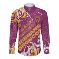 Personalized Brisbane Broncos Rugby Long Sleeve Button Shirt Urban Street Graffiti Style - Distressed Splatter Elements