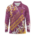 Personalized Brisbane Broncos Rugby Long Sleeve Polo Shirt Urban Street Graffiti Style - Distressed Splatter Elements