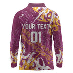 Personalized Brisbane Broncos Rugby Long Sleeve Polo Shirt Urban Street Graffiti Style - Distressed Splatter Elements