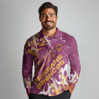 Personalized Brisbane Broncos Rugby Long Sleeve Polo Shirt Urban Street Graffiti Style - Distressed Splatter Elements