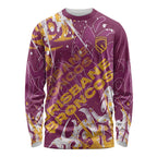 Personalized Brisbane Broncos Rugby Long Sleeve Shirt Urban Street Graffiti Style - Distressed Splatter Elements