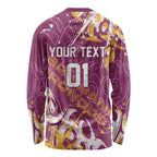 Personalized Brisbane Broncos Rugby Long Sleeve Shirt Urban Street Graffiti Style - Distressed Splatter Elements