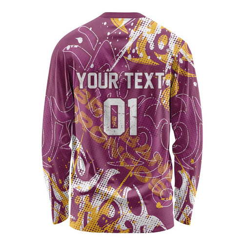 Personalized Brisbane Broncos Rugby Long Sleeve Shirt Urban Street Graffiti Style - Distressed Splatter Elements