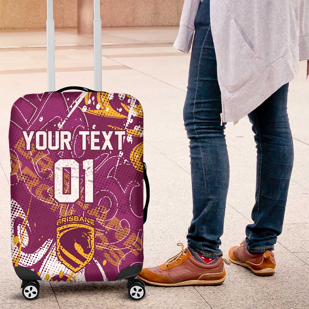 Personalized Brisbane Broncos Rugby Luggage Cover Urban Street Graffiti Style - Distressed Splatter Elements
