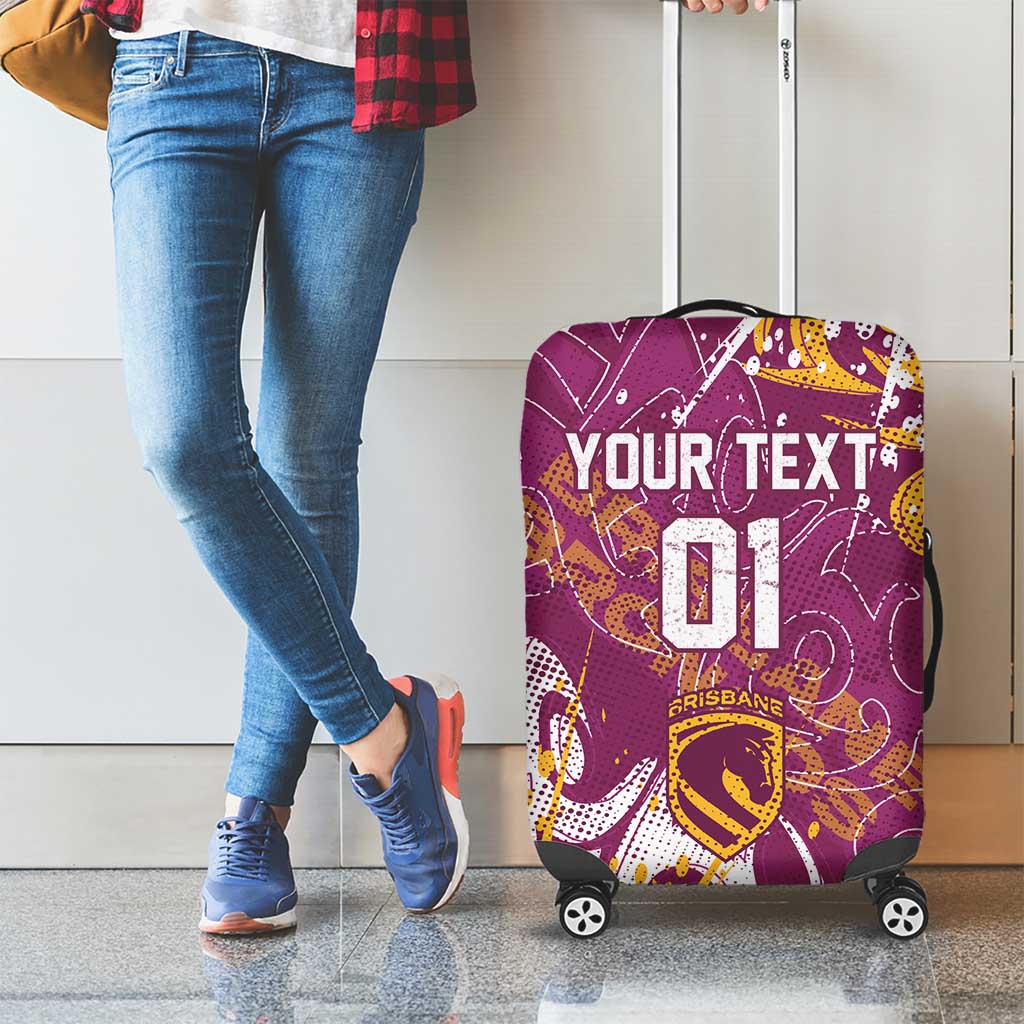 Personalized Brisbane Broncos Rugby Luggage Cover Urban Street Graffiti Style - Distressed Splatter Elements