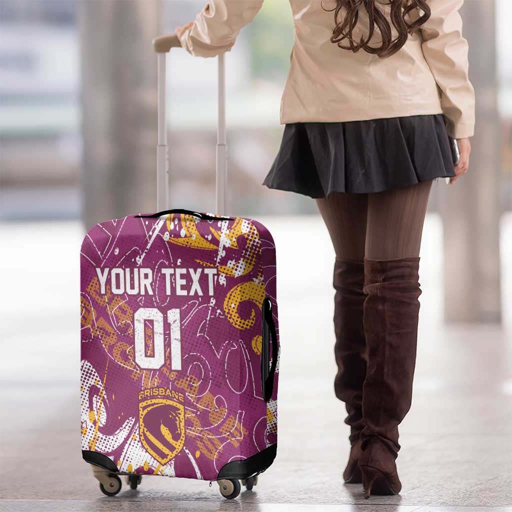 Personalized Brisbane Broncos Rugby Luggage Cover Urban Street Graffiti Style - Distressed Splatter Elements