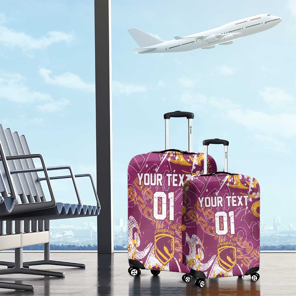 Personalized Brisbane Broncos Rugby Luggage Cover Urban Street Graffiti Style - Distressed Splatter Elements