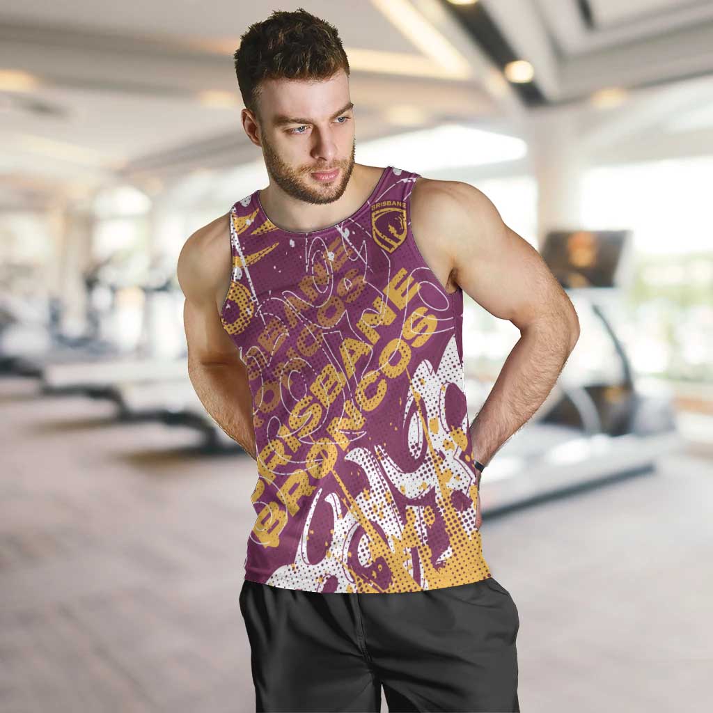 Personalized Brisbane Broncos Rugby Men Tank Top Urban Street Graffiti Style - Distressed Splatter Elements