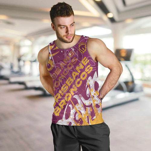 Personalized Brisbane Broncos Rugby Men Tank Top Urban Street Graffiti Style - Distressed Splatter Elements